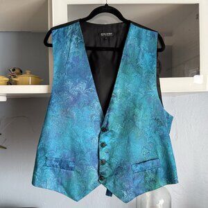Michael Kensinger San Francisco Silk Blue Marbled Pattern Vest Art to Wear